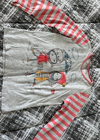 Kız Çocuk Gri Baskılı Uzun Kollu Tişört - Görsel 2