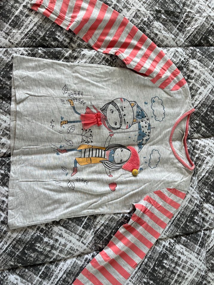 Kız Çocuk Gri Baskılı Uzun Kollu Tişört - Görsel 2