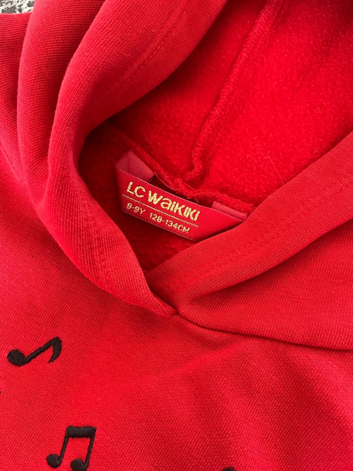 Kırmızı Nakışlı Kız Çocuk Sweatshirt - Görsel 3