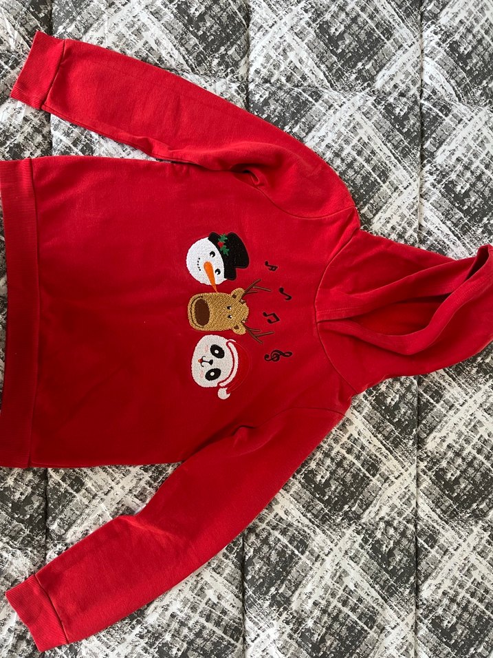 Kırmızı Nakışlı Kız Çocuk Sweatshirt - Görsel 2