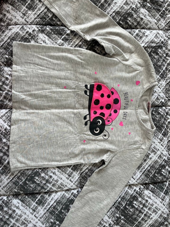 Uzun Kollu Gri Kız Tişörtü - Görsel 2