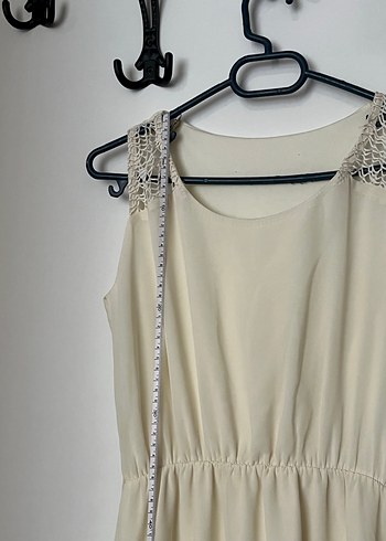 Bej Uzun Keten Elbise - Görsel 5