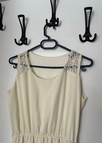 Bej Uzun Keten Elbise - Görsel 3