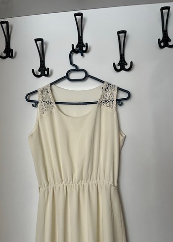 Bej Uzun Keten Elbise - Görsel 2