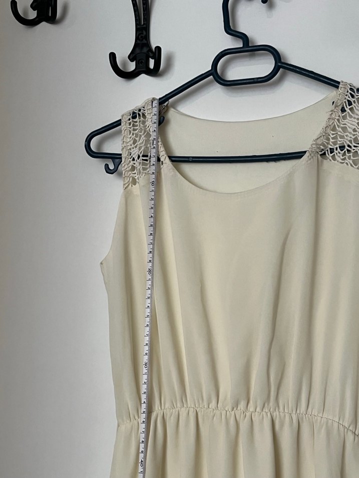 Bej Uzun Keten Elbise - Görsel 5