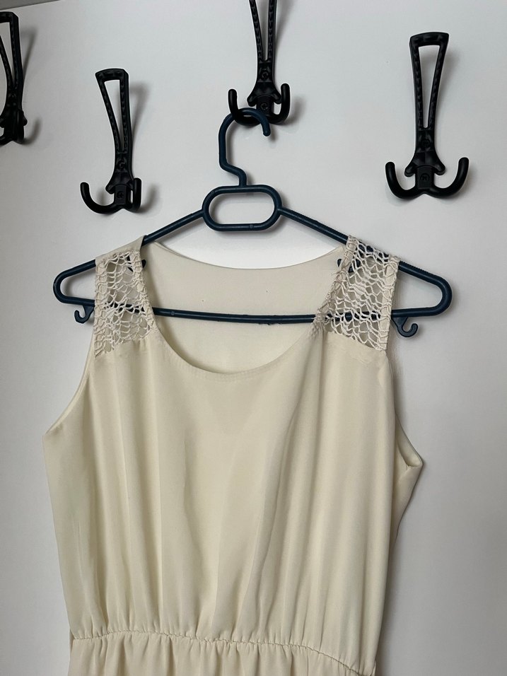 Bej Uzun Keten Elbise - Görsel 3