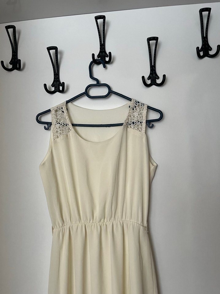 Bej Uzun Keten Elbise - Görsel 2