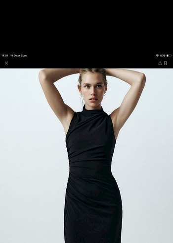 Zara zara drapeli midi elbise siyah