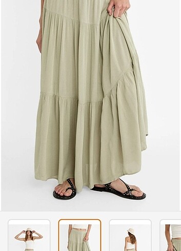 xs Beden haki Renk Stradivarius bohem midi etek