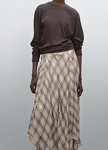 Massimo dutti Dökümlü kareli midi etek