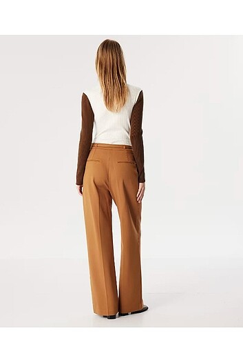 xs Beden kahverengi Renk İNCE KUŞAKLI WIDE LEG FİT PANTOLON twist