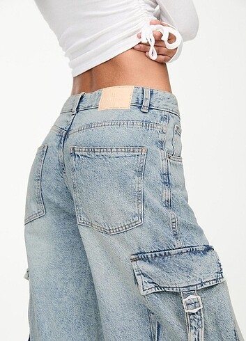 32 Beden p&bear geniş paça kargo jean