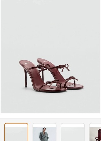 Mango bağ detaylı topuklu sandalet bordo