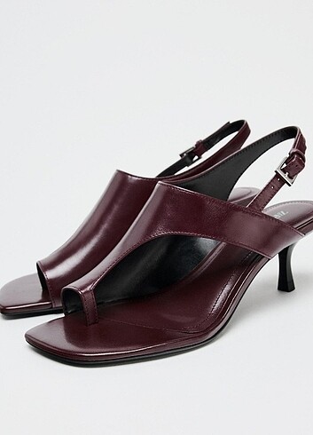Zara topuklu deri sandalet bordo kırmızı