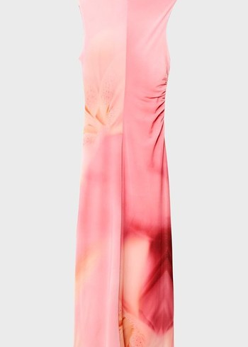 xs Beden pembe Renk stradivarius Pudra Pembe desenli Drapeli tül midi elbise