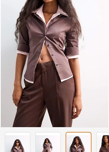 defacto Kahverengi fitted poplin uzun kollu Ofis Gömleği - Görsel 3