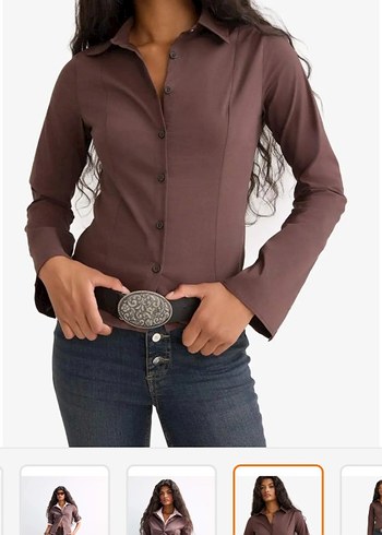 defacto Kahverengi fitted poplin uzun kollu Ofis Gömleği - Görsel 4