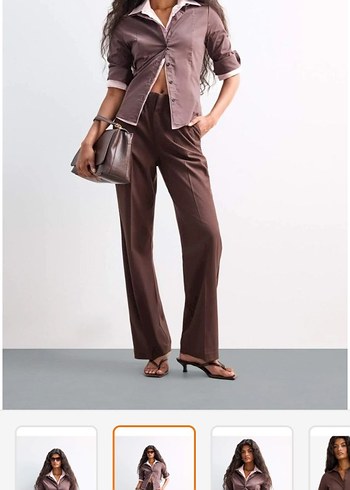 defacto Kahverengi fitted poplin uzun kollu Ofis Gömleği - Görsel 2