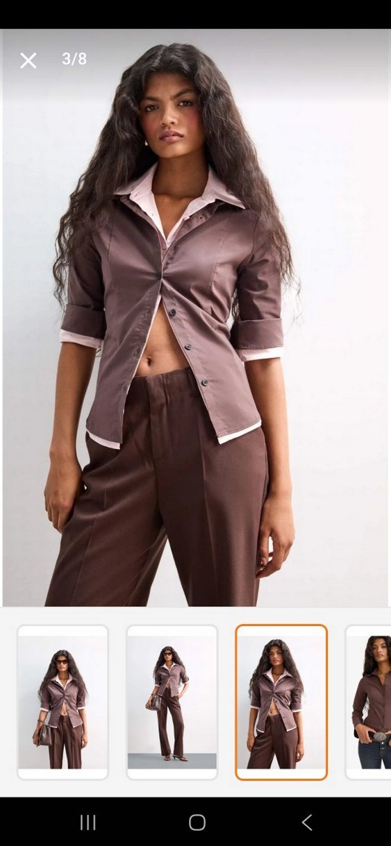 defacto Kahverengi fitted poplin uzun kollu Ofis Gömleği - Görsel 3