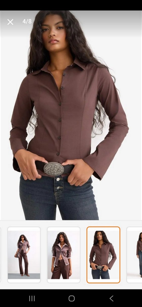 defacto Kahverengi fitted poplin uzun kollu Ofis Gömleği - Görsel 4