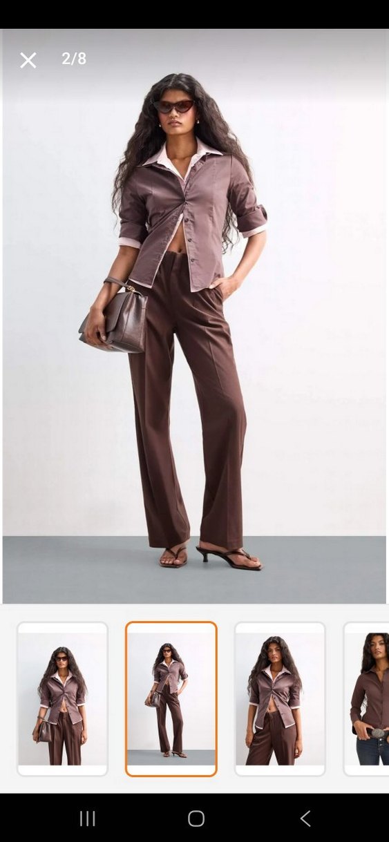 defacto Kahverengi fitted poplin uzun kollu Ofis Gömleği - Görsel 2