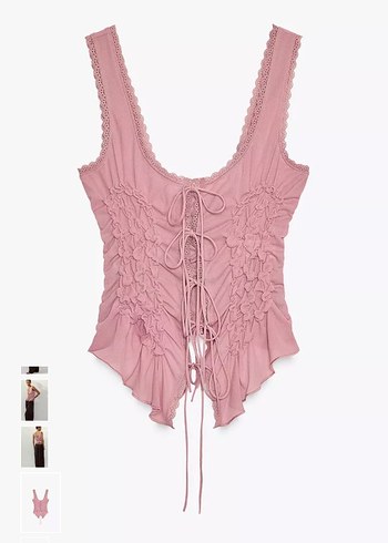 zara Pembe bağcıklı Pilili büzgüllü V Yakalı top - Görsel 6