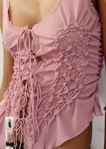 zara Pembe bağcıklı Pilili büzgüllü V Yakalı top - Görsel 2