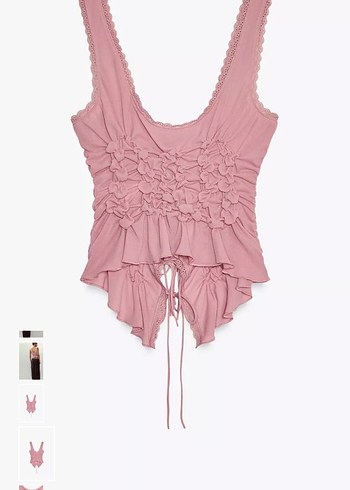 zara Pembe bağcıklı Pilili büzgüllü V Yakalı top - Görsel 7