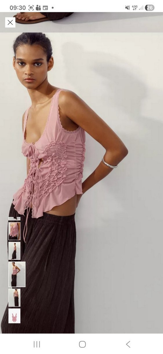 zara Pembe bağcıklı Pilili büzgüllü V Yakalı top - Görsel 4