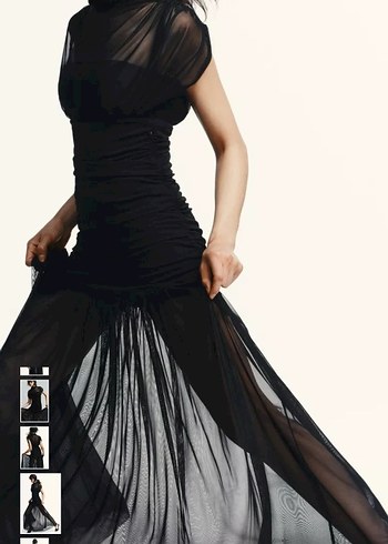 ZARA SIYAH KONTRAST DRAPELİ MİDİ ELBİSE - Görsel 5