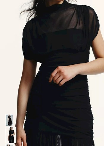 ZARA SIYAH KONTRAST DRAPELİ MİDİ ELBİSE - Görsel 2