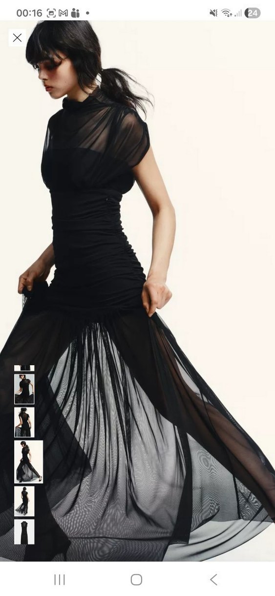 ZARA SIYAH KONTRAST DRAPELİ MİDİ ELBİSE - Görsel 5