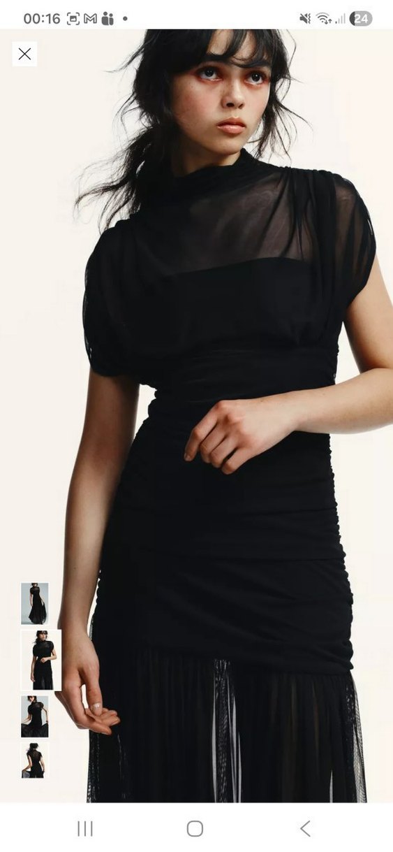 ZARA SIYAH KONTRAST DRAPELİ MİDİ ELBİSE - Görsel 2