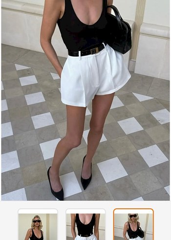 34 Beden Açelya Okçu Beyaz Yüksek Bel wide leg cep detaylı Mini Şort
