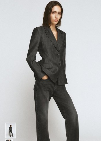 Zara Antrasit Tek Dugmeli Denim Blazer Ceket Zw Collection