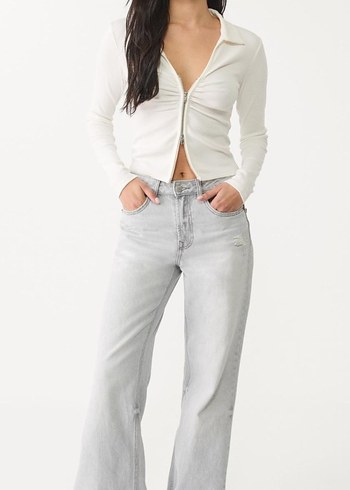 xs Beden stradivarius Fermuarlı Beyaz polo Yakalı top