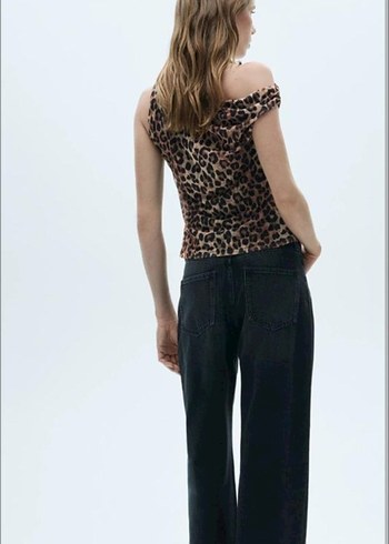 xs Beden Leopar desenli asimetrik bluz mango