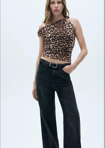 Mango Leopar desenli asimetrik bluz mango