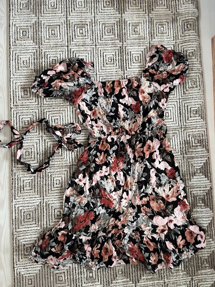 Pembe Bağlama Desenli Mini Elbise - Görsel 4