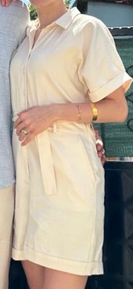 Kadın Bej Kısa Kollu Kemerli Tulum - Görsel 2