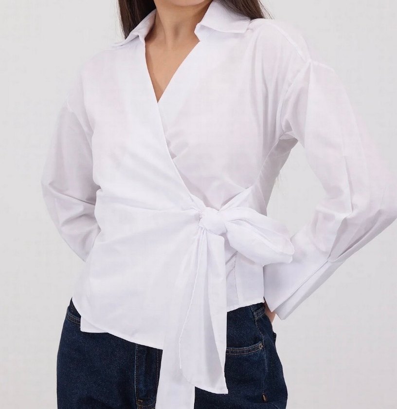 Beyaz V Yaka Uzun Kollu Kadın Gömlek - Görsel 4