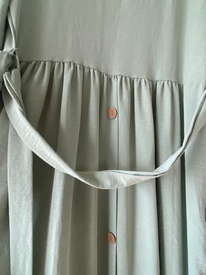 Yeşil Uzun Keten Elbise - Görsel 2