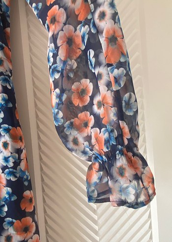 Uzun, Bağcıklı, Çiçek Desenli Bohem Kimono - Görsel 4