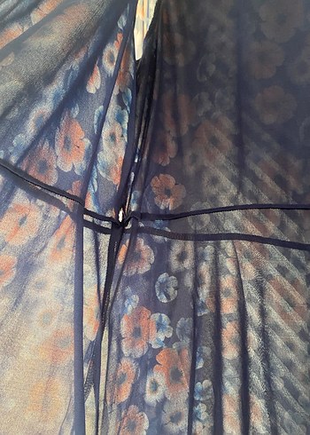 Uzun, Bağcıklı, Çiçek Desenli Bohem Kimono - Görsel 3