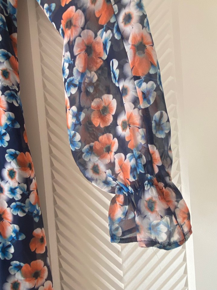 Uzun, Bağcıklı, Çiçek Desenli Bohem Kimono - Görsel 4