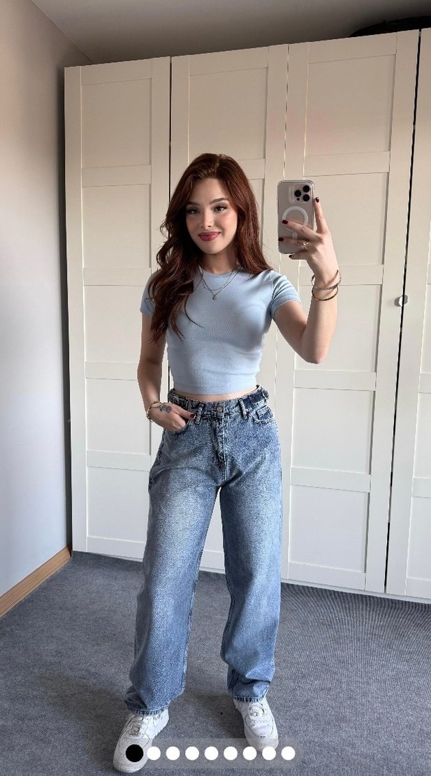 Baggy Viral jeans çift kemer açık mavi - Görsel 2