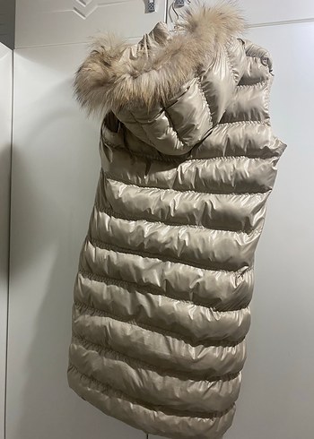 Kürk Detaylı bej şişme yelek - Görsel 2