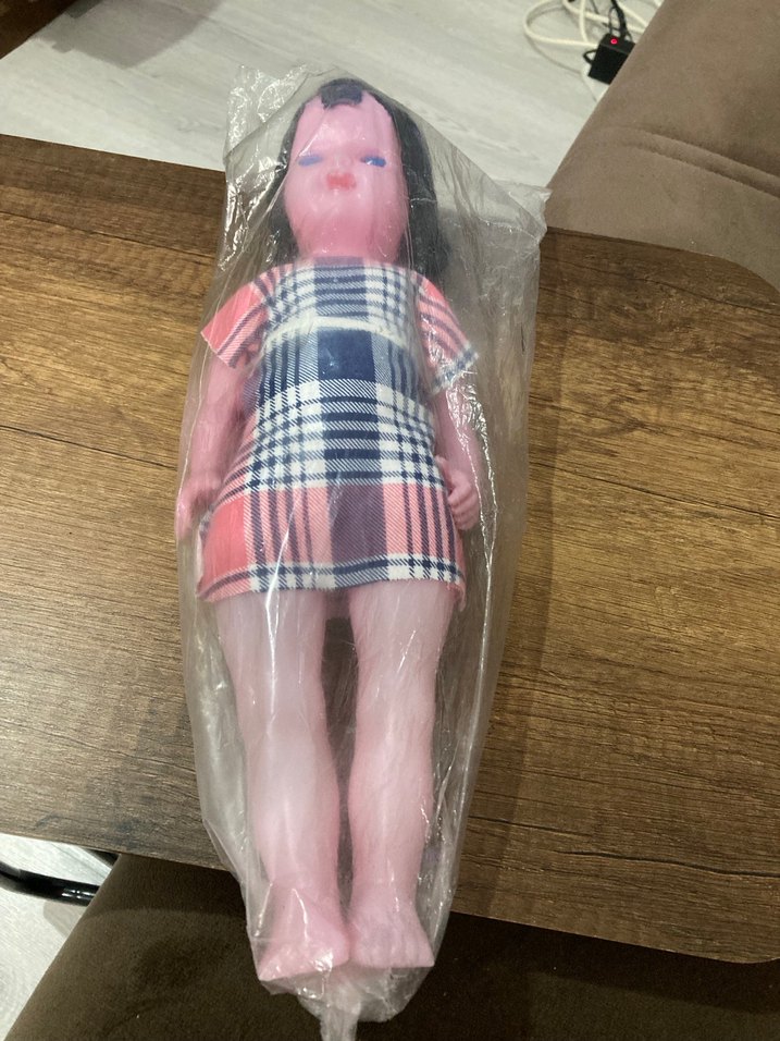 Pembe Renkli Ekose Elbiseli Bebek - Görsel 2