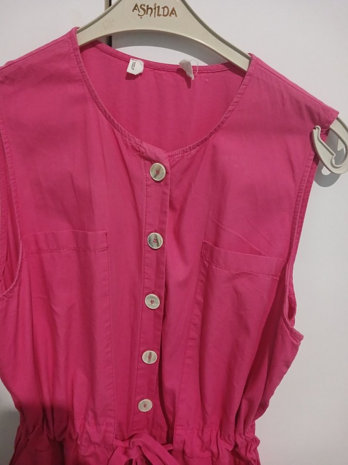 Pembe Kolsuz Mini şort Tulum - Görsel 2