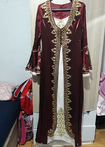 Bordo Uzun Kollu Nakışlı Kadın Hint Elbisesi